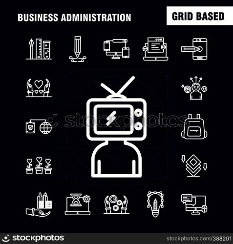 Business Administration Line Icons Set For Infographics, Mobile UX/UI Kit And Print Design. Include: Letter, Music, Sound, Volume, Certificate, Degree, Certification, Education, Collection Modern Infographic Logo and Pictogram. - Vector