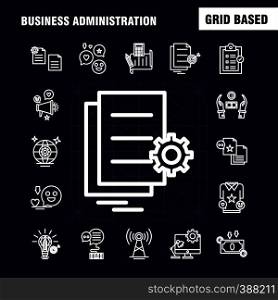 Business Administration Line Icons Set For Infographics, Mobile UX/UI Kit And Print Design. Include: Internet Setting, Setting, Gear, Globe, Tshirt, Shirt, Sports Eps 10 - Vector