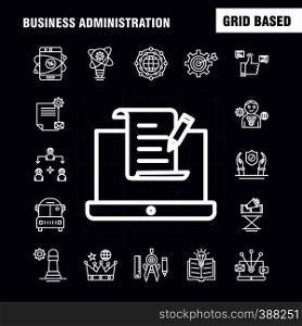 Business Administration Line Icons Set For Infographics, Mobile UX/UI Kit And Print Design. Include: School Bag, Bag, School, Education, Document, Setting, File, Eps 10 - Vector