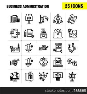 Business Administration Line Icons Set For Infographics, Mobile UX/UI Kit And Print Design. Include: Basketball, Net, Basket, Game, Sports, Sound, Music, Volume, Eps 10 - Vector