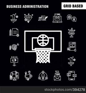Business Administration Line Icons Set For Infographics, Mobile UX/UI Kit And Print Design. Include: Basketball, Net, Basket, Game, Sports, Sound, Music, Volume, Eps 10 - Vector