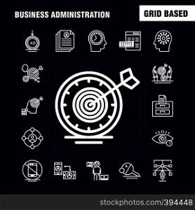 Business Administration Line Icons Set For Infographics, Mobile UX/UI Kit And Print Design. Include: Graph, Chart, Pie Chart, Document, Hammer, Justice, Lawyer, Collection Modern Infographic Logo and Pictogram. - Vector