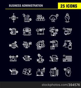 Business Administration Line Icons Set For Infographics, Mobile UX/UI Kit And Print Design. Include: Target, Focus, Arrow, Direction, Document, File, Globe, Internet, Collection Modern Infographic Logo and Pictogram. - Vector