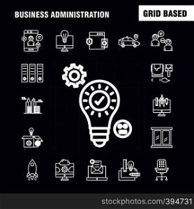 Business Administration Line Icons Set For Infographics, Mobile UX/UI Kit And Print Design. Include: Protected Website, Website, Internet, Dollar, Mountains, Dollar, Pencil, Eps 10 - Vector