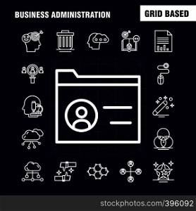 Business Administration Line Icons Set For Infographics, Mobile UX/UI Kit And Print Design. Include: Book, Dart Game, Target, Focus, Brain, Microscope, Science, Collection Modern Infographic Logo and Pictogram. - Vector
