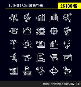 Business Administration Line Icons Set For Infographics, Mobile UX/UI Kit And Print Design. Include: Graph, Dollar, Business, Money, Gear, Setting, Pencil, Writing, Eps 10 - Vector