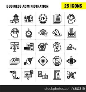 Business Administration Line Icons Set For Infographics, Mobile UX/UI Kit And Print Design. Include: Graph, Chart, Pie Chart, Document, Hammer, Justice, Lawyer, Collection Modern Infographic Logo and Pictogram. - Vector