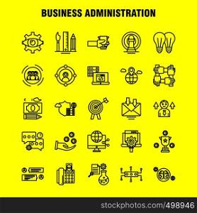 Business Administration Line Icons Set For Infographics, Mobile UX/UI Kit And Print Design. Include: Brain, Mind, Setting, Gear, Beaker, Chemical, Document, Gear, Collection Modern Infographic Logo and Pictogram. - Vector