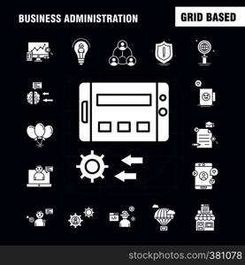 Business Administration Solid Glyph Icons Set For Infographics, Mobile UX/UI Kit And Print Design. Include: Brain, Mind, Setting, Gear, Beaker, Chemical, Document, Gear, Collection Modern Infographic Logo and Pictogram. - Vector