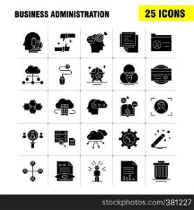 Business Administration Solid Glyph Icons Set For Infographics, Mobile UX/UI Kit And Print Design. Include: Graph, Chart, Pie Chart, Document, Hammer, Justice, Lawyer, Collection Modern Infographic Logo and Pictogram. - Vector