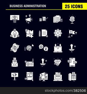 Business Administration Solid Glyph Icons Set For Infographics, Mobile UX/UI Kit And Print Design. Include: Classroom, Class, Education, School, Bulb, Idea, Clock, Award, Eps 10 - Vector