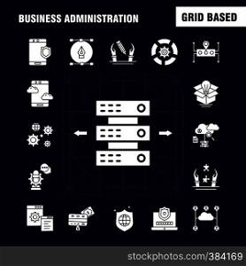 Business Administration Solid Glyph Icons Set For Infographics, Mobile UX/UI Kit And Print Design. Include: Gear, Setting, Engine, Globe, Document, Files, File, Star, Eps 10 - Vector