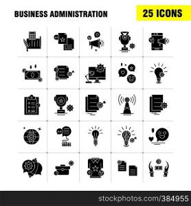 Business Administration Solid Glyph Icons Set For Infographics, Mobile UX/UI Kit And Print Design. Include: School Bag, Bag, School, Education, Document, Setting, File, Eps 10 - Vector
