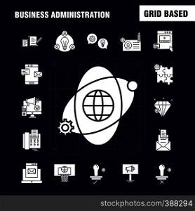 Business Administration Solid Glyph Icons Set For Infographics, Mobile UX/UI Kit And Print Design. Include: Classroom, Class, Education, School, Bulb, Idea, Clock, Award, Eps 10 - Vector
