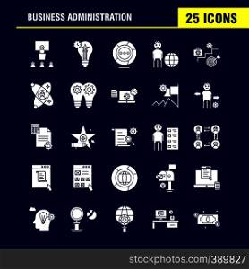 Business Administration Solid Glyph Icons Set For Infographics, Mobile UX/UI Kit And Print Design. Include: Chess Setting, Gear, Setting, Board, Game, Credit Card, Eps 10 - Vector