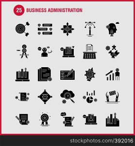 Business Administration Solid Glyph Icons Set For Infographics, Mobile UX/UI Kit And Print Design. Include: Protected Website, Website, Internet, Dollar, Mountains, Dollar, Pencil, Eps 10 - Vector