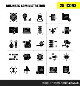 Business Administration Solid Glyph Icons Set For Infographics, Mobile UX/UI Kit And Print Design. Include: Graph, Dollar, Business, Money, Gear, Setting, Pencil, Writing, Eps 10 - Vector