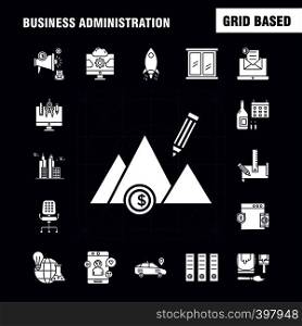 Business Administration Solid Glyph Icons Set For Infographics, Mobile UX/UI Kit And Print Design. Include: Monitor, Computer, Screen, Search, Avatar, Gear, Website, Engine, Eps 10 - Vector