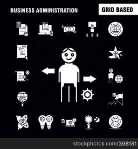 Business Administration Solid Glyph Icons Set For Infographics, Mobile UX/UI Kit And Print Design. Include: Chess Setting, Gear, Setting, Board, Game, Credit Card, Eps 10 - Vector