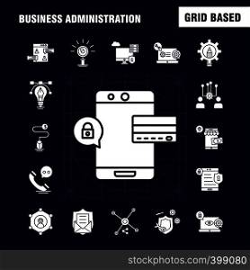 Business Administration Solid Glyph Icons Set For Infographics, Mobile UX/UI Kit And Print Design. Include: Internet Setting, Setting, Gear, Globe, Tshirt, Shirt, Sports Eps 10 - Vector