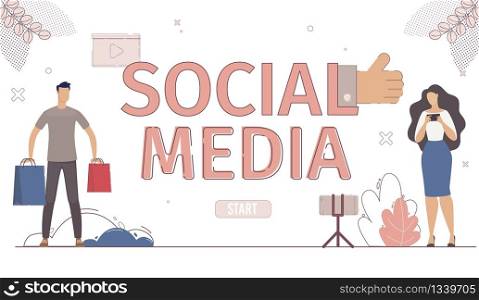 Business Advertising, Product or Brand Promotion Campaign in Social Media Web Banner, Landing Page Template. internet Shop Customer, online Client, Social Network User Trendy Flat Vector Illustration