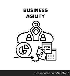 Business Agility Vector Icon Concept. Business Agility In Communication And Meeting With Partners, Decide And Planning Strategy. Worker Personal Skills For Optimization Work Black Illustration. Business Agility Vector Black Illustrations