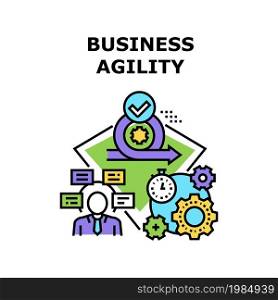Business Agility Vector Icon Concept. Business Agility Of Businessman, Planning Strategy And Analyzing Working Processing. Entrepreneur Idea Thinking And Realization Color Illustration. Business Agility Vector Concept Color Illustration