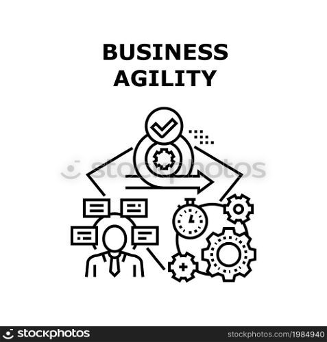 Business Agility Vector Icon Concept. Business Agility Of Businessman, Planning Strategy And Analyzing Working Processing. Entrepreneur Idea Thinking And Realization Black Illustration. Business Agility Vector Concept Black Illustration