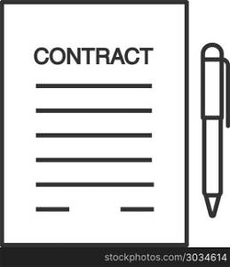Business agreement, contract linear icon. Business agreement, contract linear icon. Employment contract. Thin line illustration. Document paper with pen. Contour symbol. Vector isolated outline drawing