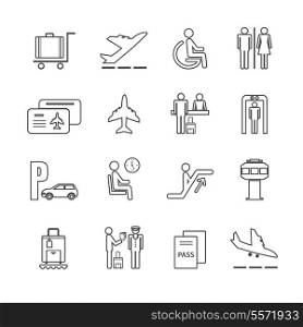 Business airport travel icons set with passport check control board isolated vector illustration