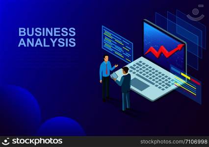 business analysis and communication contemporary marketing and software for development. Infographic for web banner working on investments. illustration cartoon vector