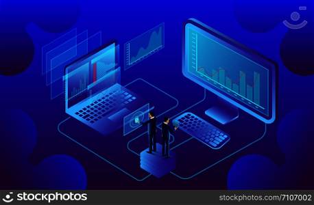 business analysis and communication contemporary marketing and software for development. Infographic for web banner working on investments. illustration cartoon vector