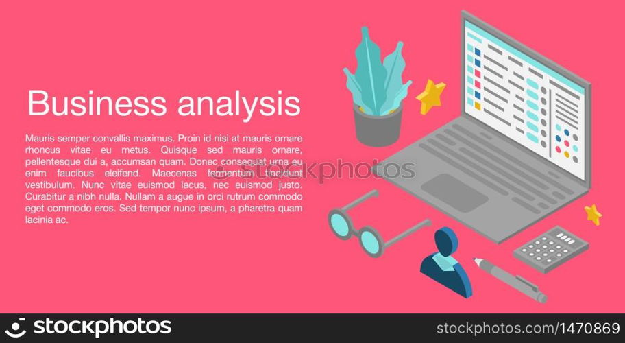 Business analysis concept banner. Isometric illustration of business analysis vector concept banner for web design. Business analysis concept banner, isometric style