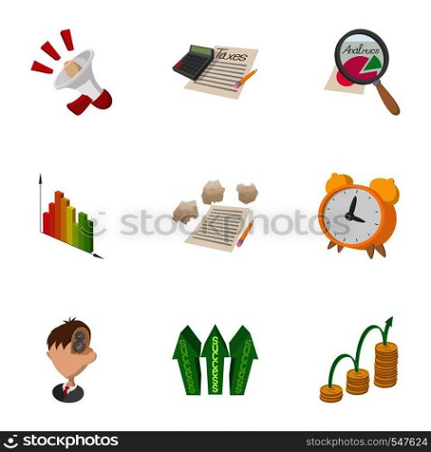 Business analyst icons set. Cartoon illustration of 9 business analyst vector icons for web. Business analyst icons set, cartoon style