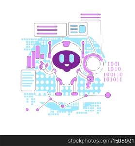 Business analytics bot thin line concept vector illustration. Algorithm robot 2D cartoon characters for web design. Automated Internet searching, website development software creative idea