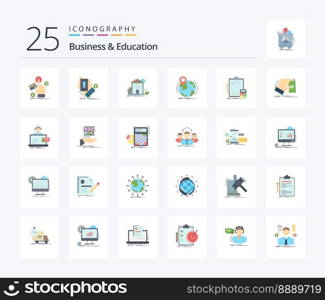 Business And Education 25 Flat Color icon pack including worldwide. location. smartphone. office. apartment