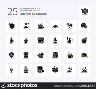 Business And Education 25 Solid Glyph icon pack including mission. achievement. gear. money. banking