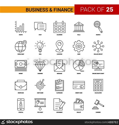 Business and Finance Black Line Icon - 25 Business Outline Icon Set