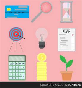 Business and finance icons set. Finance concept in flat style, money and goal. Vector illustration. Business and finance icons set illustration