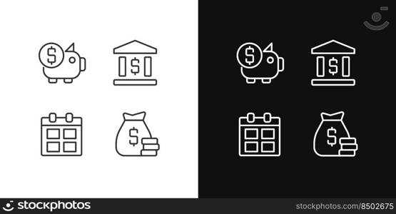 Business and finance pixel perfect linear icons set for dark, light mode. Corporate expenditures. Investment. Thin line symbols for night, day theme. Isolated illustrations. Editable stroke. Business and finance pixel perfect linear icons set for dark, light mode