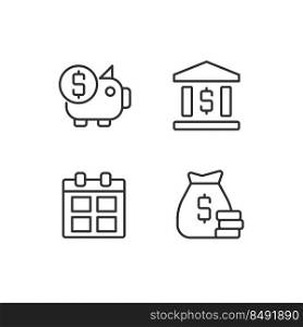 Business and finance pixel perfect linear icons set. Regular payments. Corporate expenditures. Investment. Customizable thin line symbols. Isolated vector outline illustrations. Editable stroke. Business and finance pixel perfect linear icons set