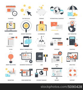 Business and Finance. Vector set of business and finance flat web icons. Illustration graphic design concepts. Modern flat icon style. Symbols for mobile and web graphics. Logo creative concepts