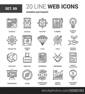 Business and Finance. Vector set of business and finance line web icons. Each icon with adjustable strokes neatly designed on pixel perfect 64X64 size grid. Fully editable and easy to use.