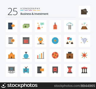 Business And Investment 25 Flat Color icon pack including mountain. user. interface. cloud. interface