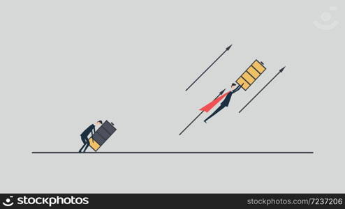 Business and life energy. Businessman with low battery and Businessman with high full level energy battery . Vector illustration design