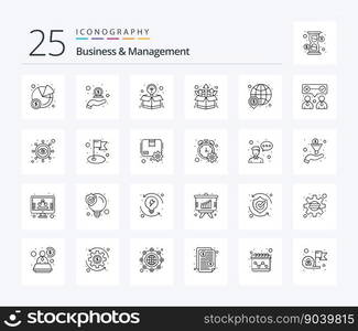 Business And Management 25 Line icon pack including dollar. product. box. package. offer