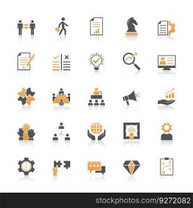 Business And Management Icon Set With Reflect On White Background