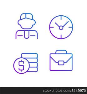 Business and management pixel perfect gradient linear vector icons set. Workflow optimization. Professional hiring. Thin line contour symbol designs bundle. Isolated outline illustrations collection. Business and management pixel perfect gradient linear vector icons set