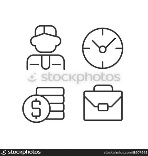 Business and management pixel perfect linear icons set. Workflow optimization. Professional hiring. Customizable thin line symbols. Isolated vector outline illustrations. Editable stroke. Business and management pixel perfect linear icons set