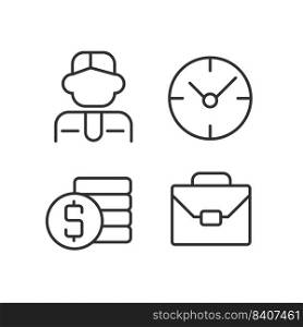 Business and management pixel perfect linear icons set. Workflow optimization. Professional hiring. Customizable thin line symbols. Isolated vector outline illustrations. Editable stroke. Business and management pixel perfect linear icons set